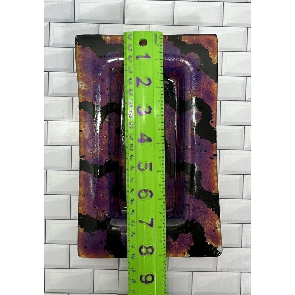 Fused Art Glass Medium Multicolored Trinket Tray Dish Artist Signed - Picture 8 of 10